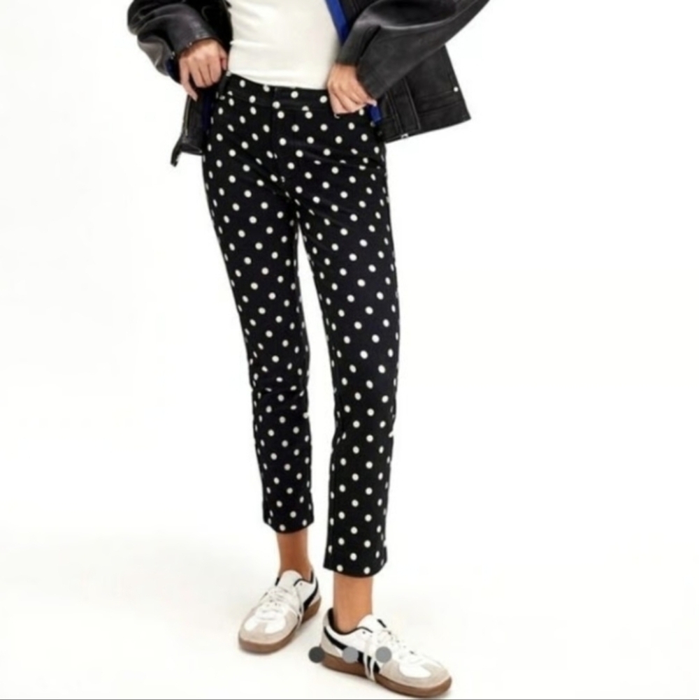 Free People NWOT Molly Printed Slim Pants In Navy w/Polka Dots sz XS